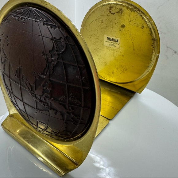 Vintage MCM Brass Matina World Globe Old Bookends - Picture 5 of 10